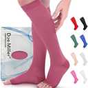 Doc Miller Open Toe Compression Socks for Women & Men 15–20 mmHg, Knee High Calf Support Sleeves, Graduated Stockings for Swelling Recovery, Circulation, 1 Pair