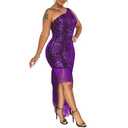 Cololura Women Sequin Elegant Sexy Tassels One Shoulder Mermaid Bodycon Cocktail Evening Midi Party Formal Dress, L/XL