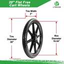 (2-Pack) 20" Flat Free Cart Wheels, 20x2 Solid Rubber Wheels for Rubbermaid Garden Carts, 3/4" & 5/8" Bearing, 2.5" Hub Length, Black