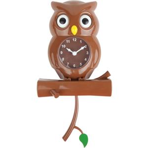 Lily's Home Pendulum Owl Clock with Revolving Eyes and Swinging Branch, Battery Powered and Wall Mountable, Wonderful and Whimsical Addition to Themed Bedroom Dcor, Brown (15 Inches), Large