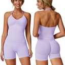 ABOCIW Workout Sets for Women 2 Piece Seamless Impact Longline Strappy Top Scrunch Butt High Waist Biker Shorts Gym Set,M Lilac