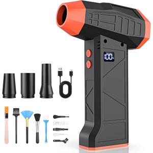 15-in-1 Electric Compressed Air Duster, 110000RPM Cordless Portable Air Blower Mini Powerful Jet Dry Blower 4 Adjustable Speeds Levels Rechargeable for Keyboard, PC, Car