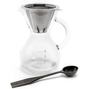 Yama Glass Yama Coffee Glass 20oz Pour Over Drip Pot With Reusable Stainless Steel Filter Cone, Glass Handle, Hand Blown in Taiwan
