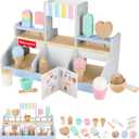 Fisher-Price Preschool Toy Wooden Ice Cream Shop Playset, 18 Wood Pieces for Pretend Play Ages 3+ Years