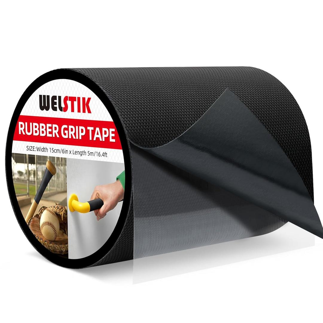 WELSTIK Rubber Grip Tape, Ultra Strong Waterproof Anti Slip Tape with Textured Adhesive for DIY Tools & Gadgets (Black, 6In x 16.4Ft)