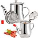 ZOOFOX 2 Pack Bacon Grease Container with Mesh Strainer, 27oz 22oz Stainless Steel Oil Storage Pot for Storing Frying Oil and Cooking Grease