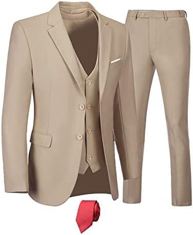 Furuyal Men's Suits 3 Piece Slim Fit Suit Set,Two Button Wedding Business Tuxedo Solid Blazer Jacket Vest Pants with Tie, Medium