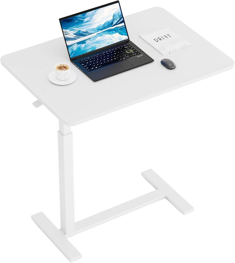 Sweetcrispy Overbed Bedside Table with Wheels, Adjustable Hospital & Home Use Bed Table, Rolling Laptop Table, Mobile Standing Desk, White