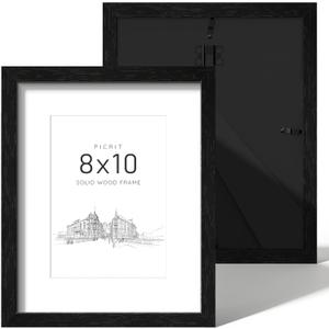 Picrit 8x10 Picture Frame Set of 2, Solid Wood and Black Backboard, Displays 5x7 with Mat or 8 x 10 Without Mat, Tabletop & Wall Mounted, Multi-Piece Wall Gallery Photo Frames for Home Decor, Black Wood Grain
