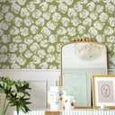Safiyya Floral Peel and Stick Wallpaper Green and White Wall Paper Boho Contact Paper Self Adhesive Removable Wallpaper for Bathroom 197"x17.3"