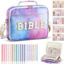 Large Bible Cover Case for Women, Bible Study Supplies Journaling Kit Chenille Letter PU Leather with Tabs Gel Pen Highlighters with Strap Easter Mothers Day Christian Gifts for Women Mom (Starry)