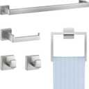VEVOR Brushed Nickel Bathroom Hardware Set, 5 Pieces Bathroom Accessories Set, Stainless Steel 24 inch Towel Bar, Towel Rack, 2 Robe Towel Hooks, Toilet Paper Holder for Bath Room, Wall Mounted, Silver