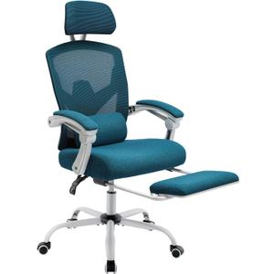 Simple Deluxe Home Office Desk Chair with Footrest, High-Back Mesh Rolling Swivel Reclining Chairs with Wheels, Comfortable Headrest, Lumbar Support, Comfy Arms (Blue)