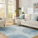 WITSHOCK 6x9 Washable Rug for Living Room,Modern Floral Distress Print Pattern Area Rugs,Stain Resistant with Non Slip Backing Carpet for Dining Room,Bedroom & Home Decor,Blue/Light Blue