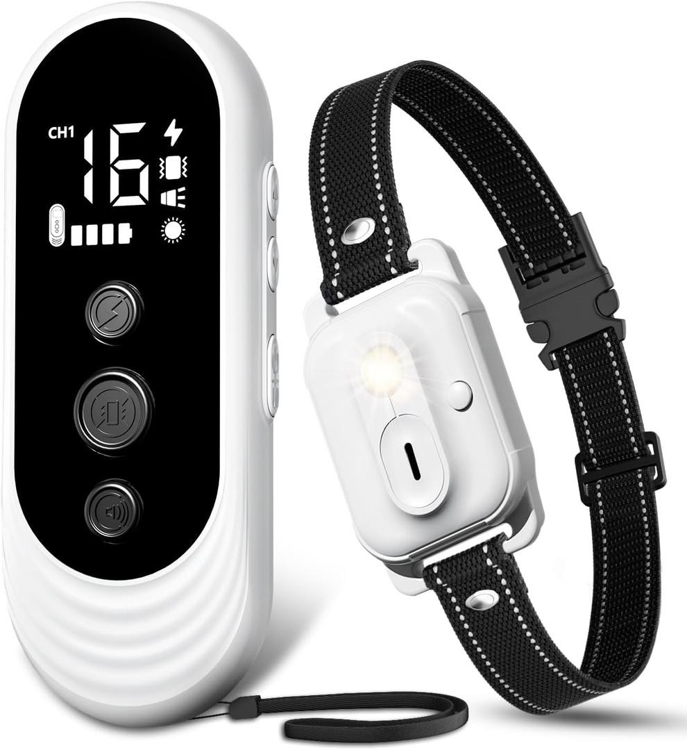 Dog Shock Collar, 3300ft Dog Training Collar with Remote, IPX7 Waterproof Rechargeable Sleek Modern Shock Collar for Small, Medium, Large Dogs with Beep, Vibration, Safety Shock, Light Mode, 8-120 lbs
