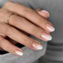 BTArtbox Press On Nails Almond - Extra Short Press On Nails, Nude White Ombre Soft Gel Nails, Natural Reusable Stick On Nails in 16 Sizes - 32 Fake Nails Kit