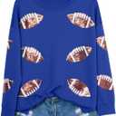 MOUSYA Womens Sequin Football Sweatshirt Game Day Long Sleeve Shirt Sunday Funday Pullover Casual Crewneck Tops (Blue, S)