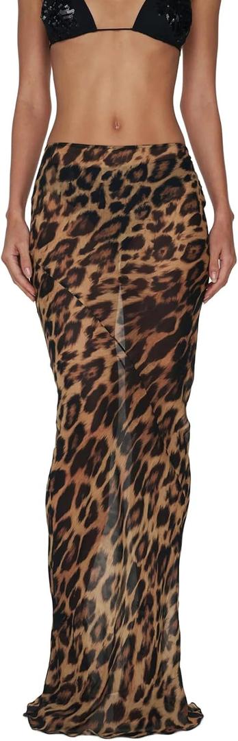 Women's Sheer Mesh Long Maxi Skirts High Waisted Summer Swimsuit Cover Up See-Through Beach Flowy Long Tulle Skirt (Large)