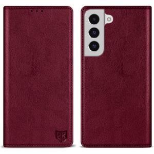 ZZXX for Samsung Galaxy S22 Wallet Case with [RFID Blocking] Card Slot Stand Strong Magnetic Leather Flip Fold Protective Phone Case for Samsung Galaxy S22 Case Wallet(Wine Red-6.1 inch)