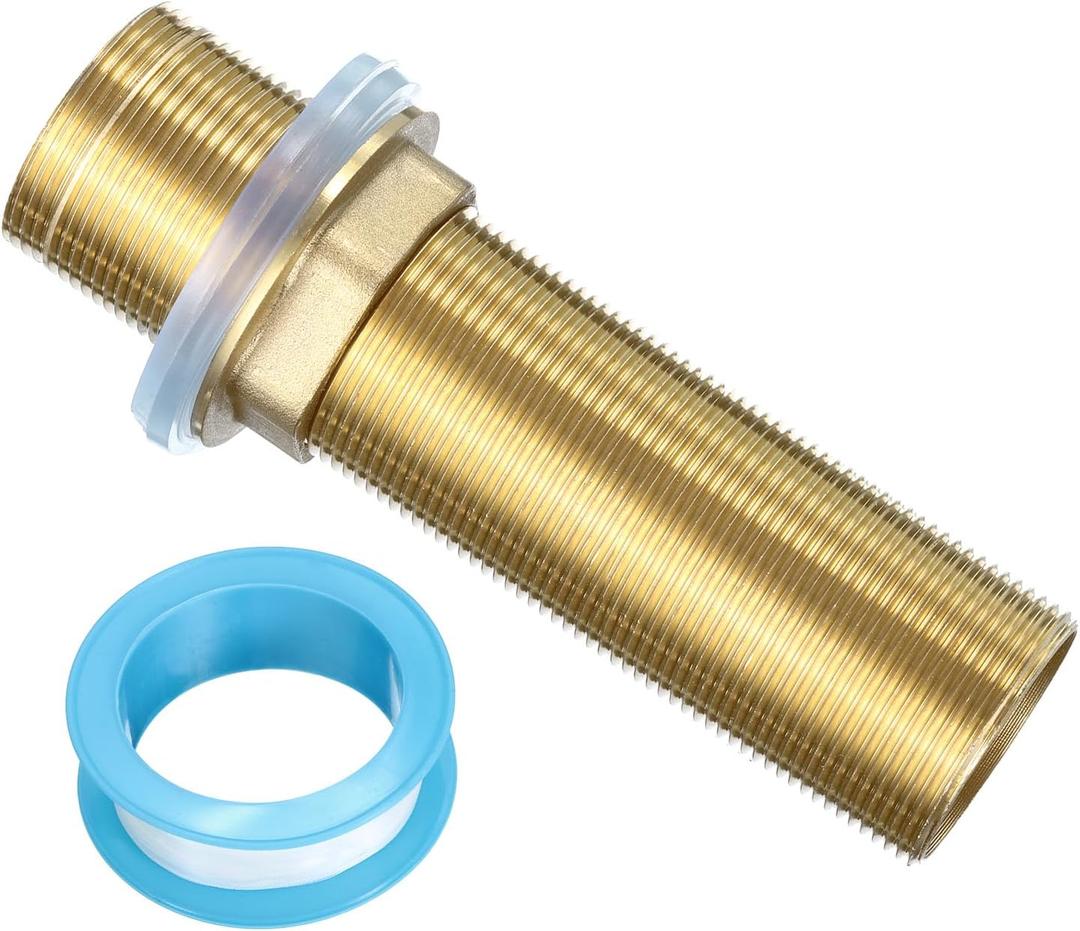 uxcell 5" Faucet Mount Extension Shank Brass Threaded Pipe Lengthen Mounting Shank Lengthen Fixed High Foot with Nut and Gasket Golden 1PC