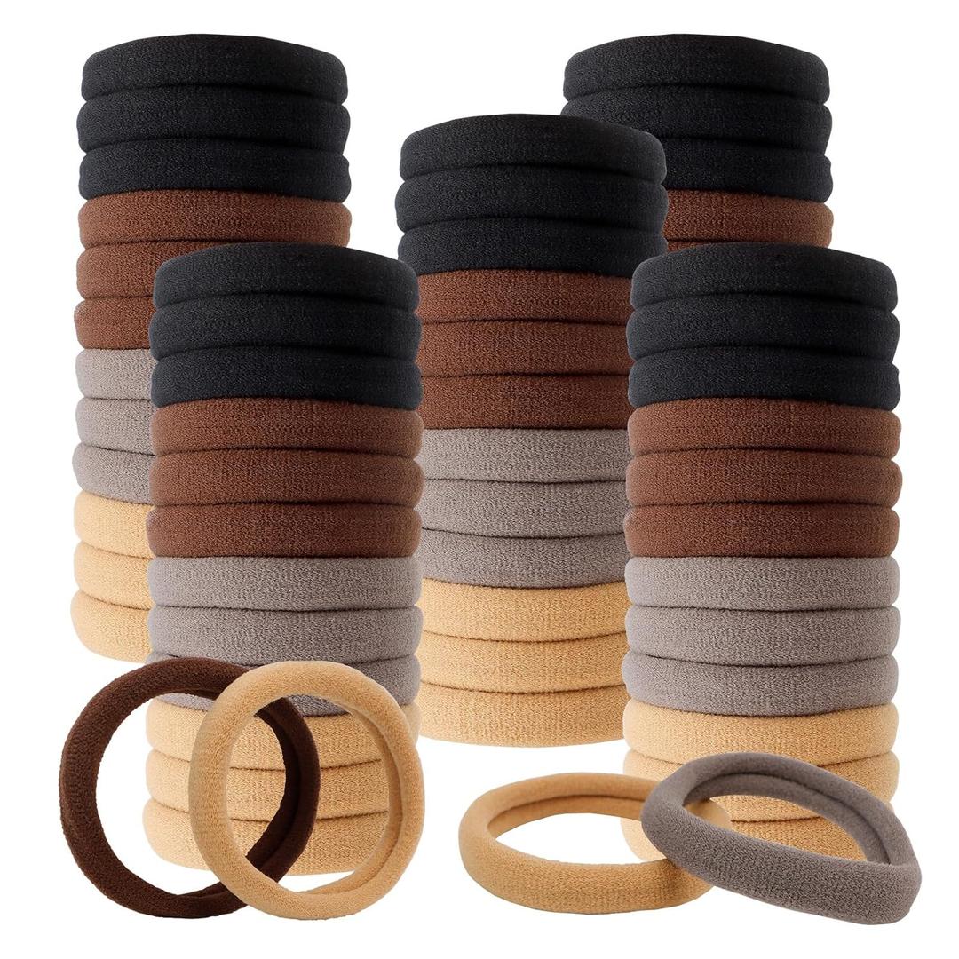 100Pcs Soft Cotton Seamless Hair Bands, Large Ponytail Holders for Thick or Thin Hair, No Crease Nylon Elastics, Damage-Free Hair Accessories for Women, Men, Girls