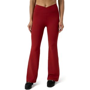 Colorfulkoala Women's Dreamlux Crossover Flare Leggings High Waisted Tummy Control Wide Leg Yoga Pants 29.5" / 31.5" Inseam (Red, S)