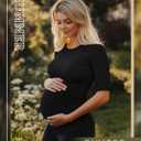 Riyiper 3 Pack Women's Maternity Cotton T Shirt Ribbed Half Sleeve Tunic Round Neck Side Ruched Tops Casual Pregnancy Clothes (S)