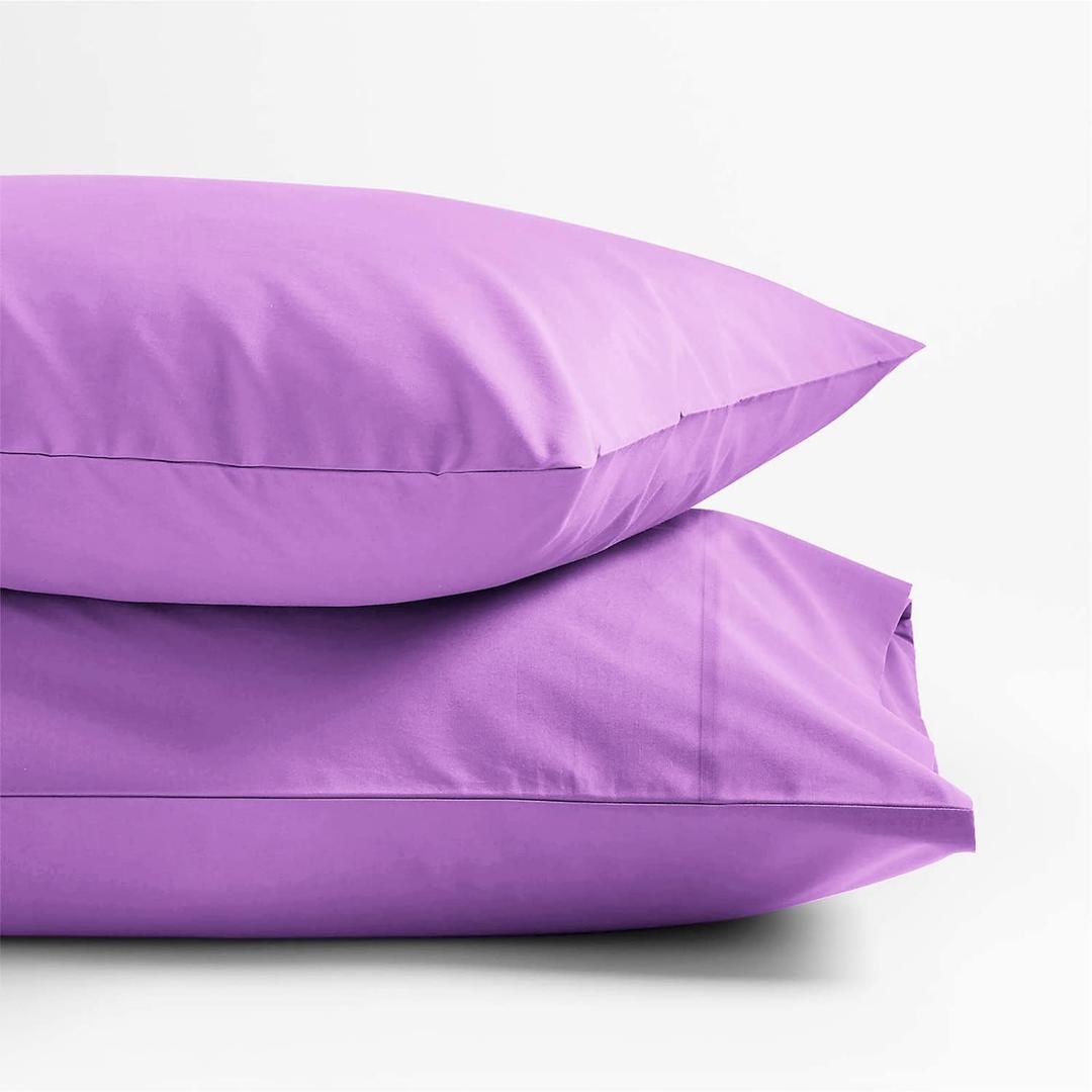 XOOX Linen 100% Cotton Sheets for Queen Size Bed - 500 Thread Count 4 PC Queen Cotton Sheets, 16" Deep Pocket Sheet Set, Cooling Sheets Queen Size for Hot Sleepers, Soft, Breathable - Lilac/Lavender