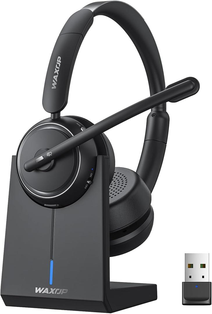 Wireless Headset with Mic for Work, Bluetooth Headset with Microphone Noise Cancelling & Mute Button, 65H Talk Time, Comfortable Wireless Headsets for Work/Call Center/Computer/Laptop/Calls