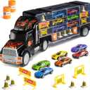 Toy Truck Car Carrier - Includes 6 Toy Cars and Accessories, Fits 28 Toy Car Slots - Great Gift for Boys and Girls - Original - By Play22