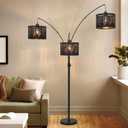 Dimmable Floor Lamp-3 Lights Arc Floor Lamps for Living Room,Modern Tall Standing Lamp With Black Drum Crystal Design Shades,Gothic Mid Century Tree Floor Lamp for Bedroom Corner,Bulbs Included