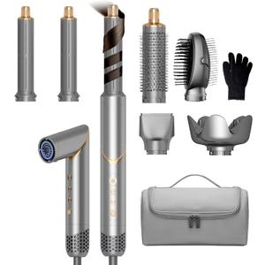 6 in 1 Hair Air Styler, Foldable High Speed Ionic Hair Dryer with Auto-Wrap Curlers, Blow Dryer with Diffuser Oval Brush, Straightener Brush, Low-Temp Hair Care, Fast Dry,Curl, Smooth Styler 110-120V