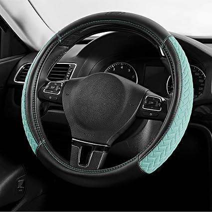 Steering Wheel Cover,Max Cushioning Leather Steering Wheel Cover Universal Fit 14" 1/2-15" Car Wheel Protector for Men Women Fit Suvs,Vans,Sedans,Car,Trucks,Mint