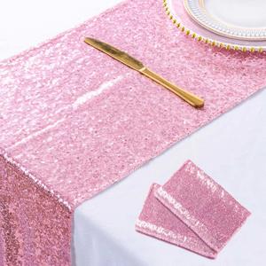 ShinyBeauty Fuchsia Pink Table Runners Pack of 2 Pink Gold Sequin Table Runners 12inx108in Rose Pink Sequin Table Runner 108" Xmas Table Runner for Coffee Table Wedding Table Linen Party Decorations