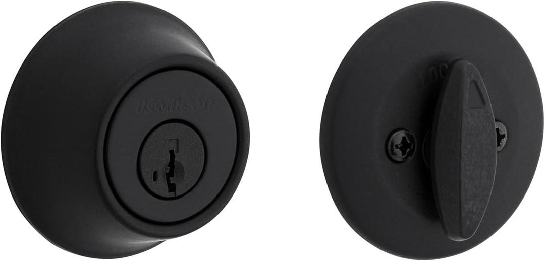 Kwikset 660 Deadbolt Lock, Matte Black Round Exterior Keyed Front Entry Door, Pick Resistant SmartKey Rekey Security, Single Cylinder Dead Bolt
