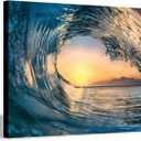 Ocean Wave Picture Wall Art: Tropical Seascape Sunset Canvas Prints for Office (16'' x 12'' x 1 Panel)