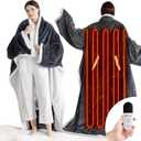 OMYSTYLE Electric Blanket Wearable with Foot Pocket, Wearable Heated Blanket with Sleeves, 1-6 Heating Levels & Fixed 4 Hours Heating Time Setting, 52 * 72"+18", Dark Grey