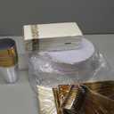 YOUBET 175PCS Gold Rimmed Plastic Plates - White and Gold Disposable Plates Includes 25 Dinner Plate, 25 Dessert Plate, 75Silverware, 25 Cups, 25 Napkins for Wedding & Party & Thanksgiving