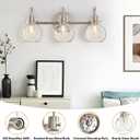 3 Lights Vanity Light, Brushed Nickel Bathroom Light Fixtures, Farmhouse Wall Sconces with Globe Clear Glass Shade, Porch Wall Mount Lamp for Mirror, Kitchen, Porch, Living Room, Workshop (E26 Base)
