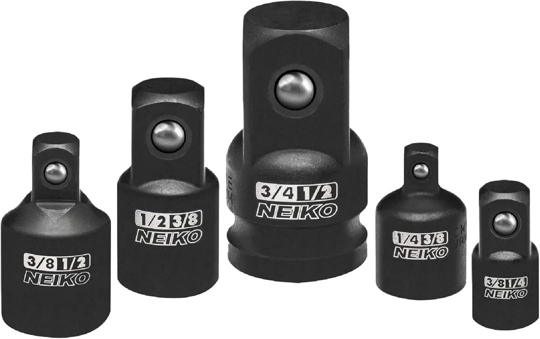 NEIKO 30249A 5 Piece Impact Socket Adapter Set, Standard SAE, 1/4, 3/8, 1/2" Cr-V Steel Impact Driver & Wrench Conversion Kit Socket Reducer, Locking Socket Adapter Set