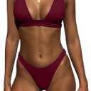 Bathing Suits for Women Deep V Neck Sexy Two Piece Bikini Sets for Women Thong Halter Cheeky Swimsuit, Small