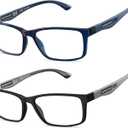 CARA 2 Pack Extremely Lightweight Reading Glasses for Men Blue Light Blocking Computer Readers, Matt Black+Navy Blue, 2.50x
