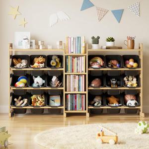 SpaceAid Large Toy Storage Organizer with 6 Shelves and 18 Bins, Book Shelf Organizers Storage Bookshelf, Kids Bin Shelf Box Bookcase for Bedroom Playroom Organization Room Decor, True Black