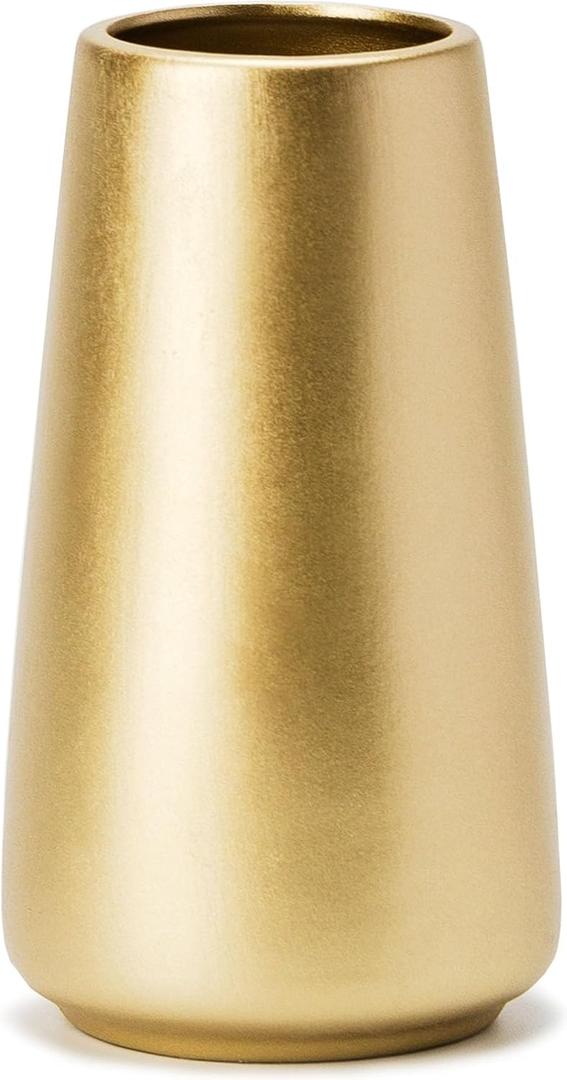 Light Gold Vase - 6" Gold Ceramic Flower vase for Home/Table/Accent Decor, Minimalist Modern Vases Ceramic for Centerpieces, Room Decor, Living Room, Bedroom or Gift (Small)