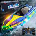 RC Boat with LED for Kids and Adults - Remote Control Boat for Pools and Lakes 2.4 GHZ RC Boats with 2 Rechargeable Battery Whole Body Waterproof, Low Battery Alarm, Water Play Toy Gift for Boys&Girls