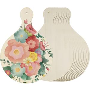 Linkidea 12 Pack Mini Wooden Cutting Board Craft with Handle Bulk Pack, Wholesale Multi-Pack Kitchen Board Cooking Butcher Block, DIY Home Cooking Vegetables Decor (Round, 9" x 6")