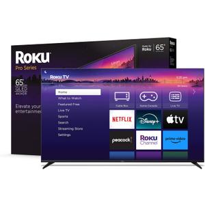 Roku Smart TV  65-Inch Pro Series 4K QLED RokuTV with Backlit Roku Voice Remote Pro, Dolby Vision IQ, 120Hz Refresh Rate  Live Local News, Sports, Gaming