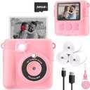 ESOXOFFORE Instant Print Camera for Kids, Christmas Birthday Gifts Girls Boys Age 3-12, HD Digital Video Cameras Toddler, Portable Toy 3 4 5 6 7 8 9 10 Year Old Girl with 32GB SD Card-Pink