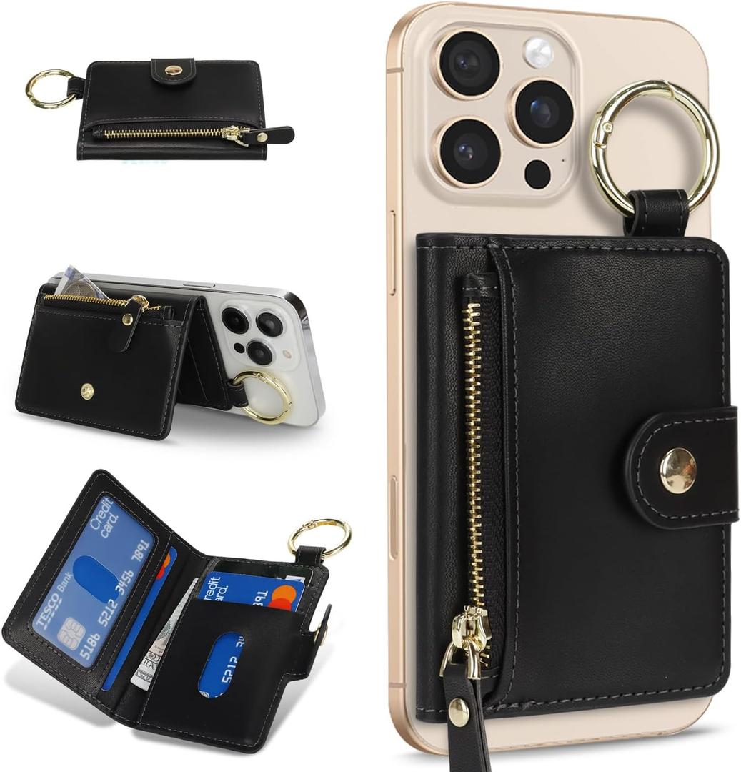 Cavor Compatible with MagSafe Wallet,Magnetic Wallet for iPhone 17/16 Pro Max/15 Pro/14 Plus/13/12 Series,Mag Safe Phone Card Holder with Adjustable Stand Zipper-Black