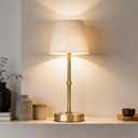 Cordless Table Lamp Rechargeable, LED Table Lamps with Touch Control, Stepless Dimmable Bedside Lamp, 6000mAh Battery Operated USB-C Lamp for Bedroom, Dining, Patio, Small Fabric Lamp Gold